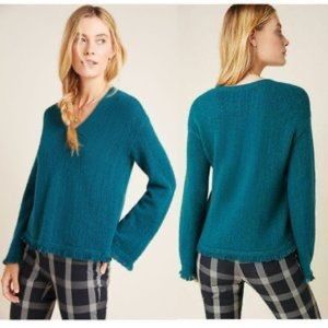 Anthropologie V-Neck Teal Turquoise Sweater with wool, alpaca blend M EUC
